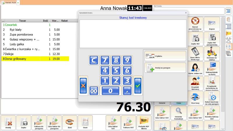 PC-POS 7 – ekran kasjera